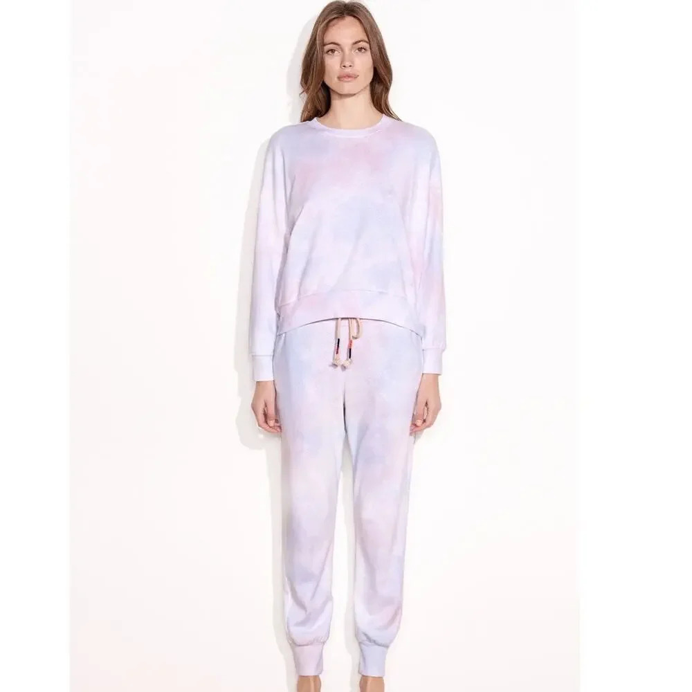 SUNDRY Tie Dye Sweat Set Tapered Joggers Size 0 Extra Small Pink Blue Lounge